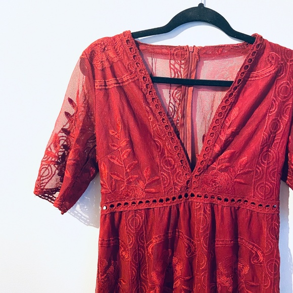 Red Lace Jumpsuit Romper - Picture 3 of 5